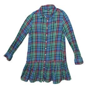 Polo Ralph Lauren Girls Plaid Flannel Ruffle Hem Shirtdress Size 12 Tartan